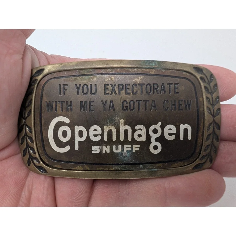 VINTAGE Copenhagen Snuff Belt Buckle Aminco Brass Rodeo Western Cowboy 1980